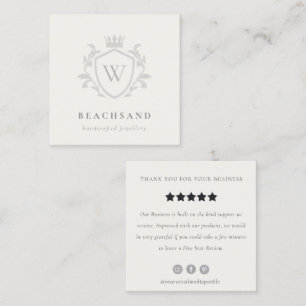 Grey Monogram Floral Crown Crest Review Request Square Business Card