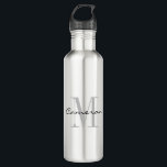 Grey Monogram Initial and Name Personalized   710 Ml Water Bottle<br><div class="desc">Grey Monogram Initial and Name Personalized</div>