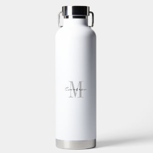 Grey Monogram Initial and Name Personalized Water Bottle