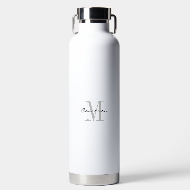 Grey Monogram Initial and Name Personalized   Water Bottle (Front)