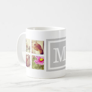 Grey Monogram Instagram Photo Collage Mug