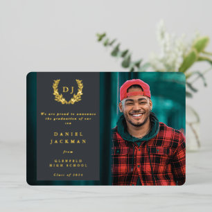 Grey Monogram + Laurel Graduation Announcement