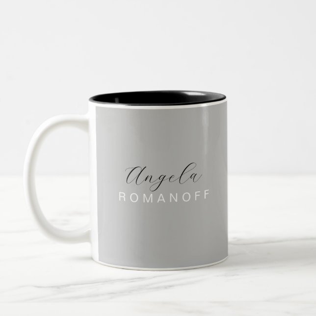 Grey Monogram Modern Minimalist Two-Tone Coffee Mug (Left)