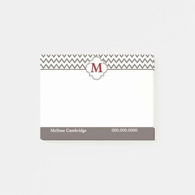 Grey Monogram Personalized Post-it Notes (Front)