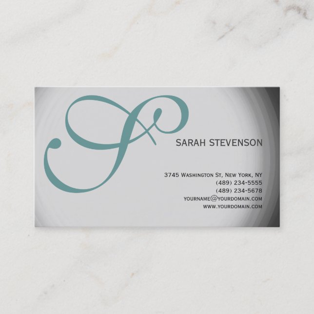 Grey  Monogram Professional Business Card (Front)