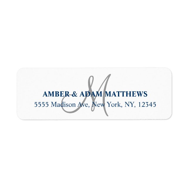 Grey Monogram Return Address Labels for Weddings (Front)