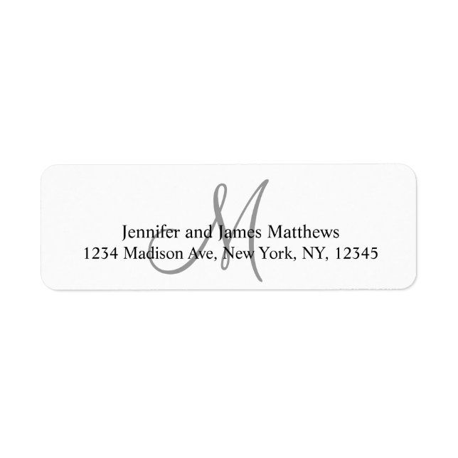 Grey Monogram Return Address Labels for Weddings (Front)