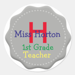 Grey Monogram Teachers Stickers
