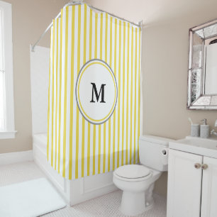 Grey Monogram Template on White and Yellow Striped