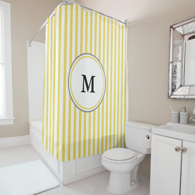 Grey Monogram Template on White and Yellow Striped (In Situ)