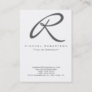 Grey Monogram White Chubby Business Card