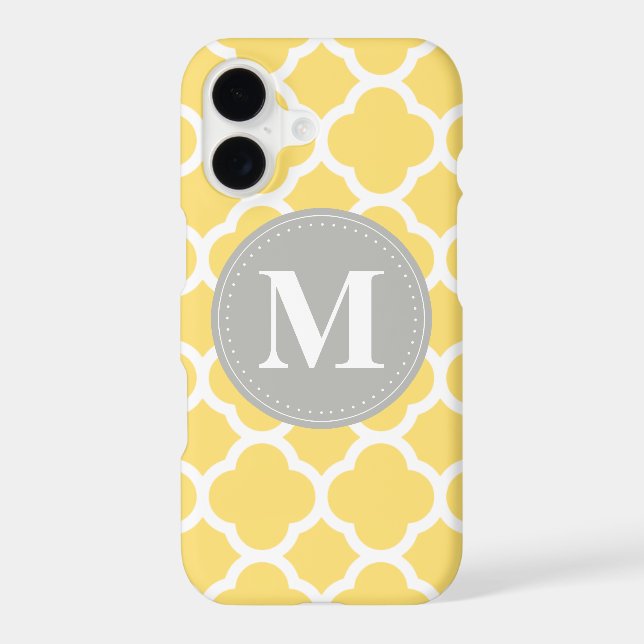 Grey Monogram Yellow Quatrefoil Pattern (Back)