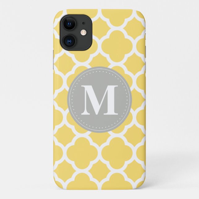 Grey Monogram Yellow Quatrefoil Pattern Case-Mate iPhone Case (Back)