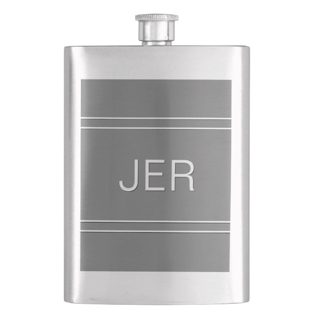 Grey Monogrammed Initials Personalized Drink Hip Flask (Front)