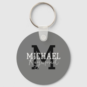Grey Monogrammed Keychain