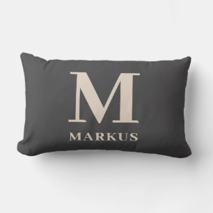 Grey Monogrammed Lumbar Pillow