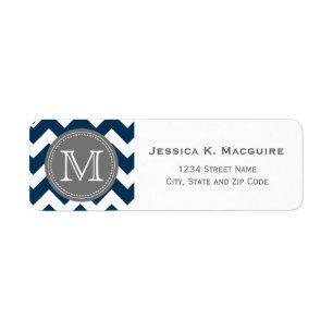Grey Monogrammed Navy Blue Chevron