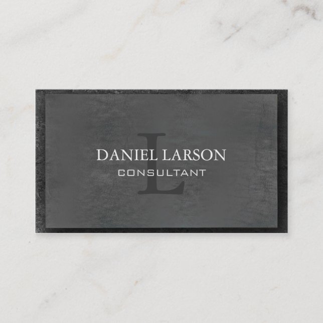 Grey Monogrammed Raised Business Card (Front)
