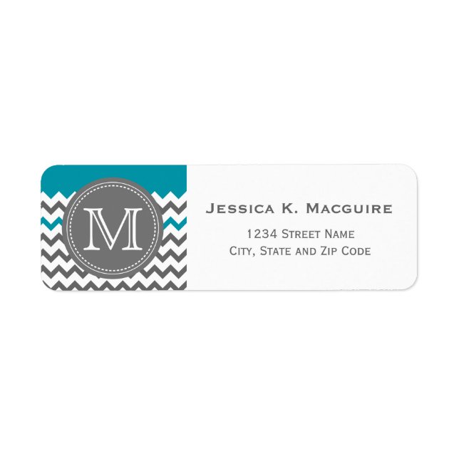 Grey Monogrammed Teal Blue Chevron (Front)
