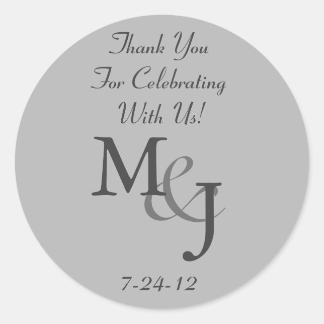 Grey Monogrammed Wedding Favour Gift Labels (Front)