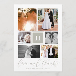 Grey Monogrammed Wedding Photo Collage Thank You
