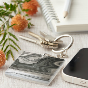 Grey Monotone Artistic Acrylic Pour Abstract Keychain