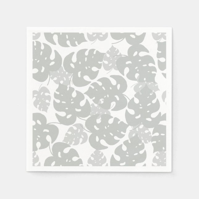 Grey monstera leaf tropical coaster set napkin (Front)