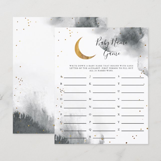 Grey Moon Baby Name Shower Game (Front/Back)
