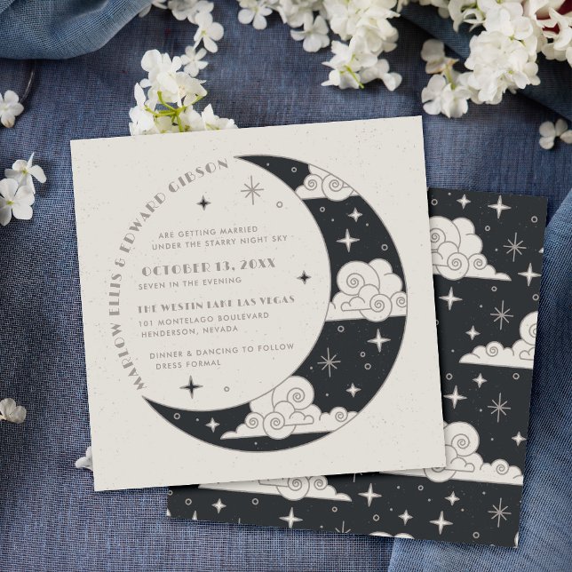 Grey Moon & Stars Celestial Wedding Invitation (Creator Uploaded)