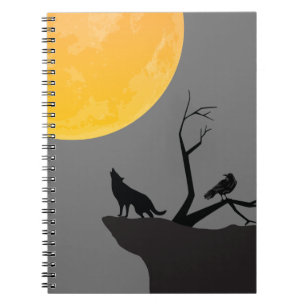 Grey Moon Wolf Raven Notes Notebook