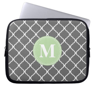 Grey Moroccan Lattice Mint Monogram Laptop Sleeve