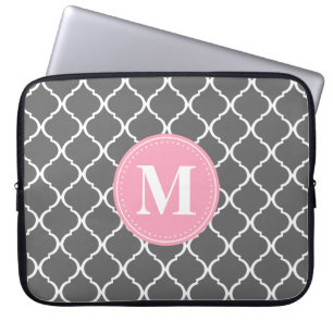 Grey Moroccan Lattice Pink Monogram Laptop Sleeve