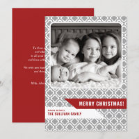 Grey Moroccan Pattern Modern Merry Christmas Photo