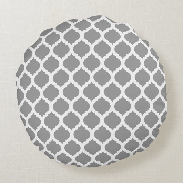 Grey Moroccan Pattern Round Pillows (Back)