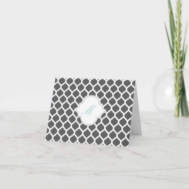 Grey Moroccan Pattern with Monogram Note Cards (Front)