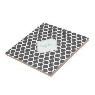 Grey Moroccan Pattern with Monogram Tile Trivet