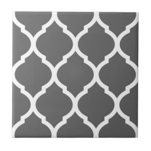 Grey Moroccan Quatrefoil Patterned Ceramic Tile