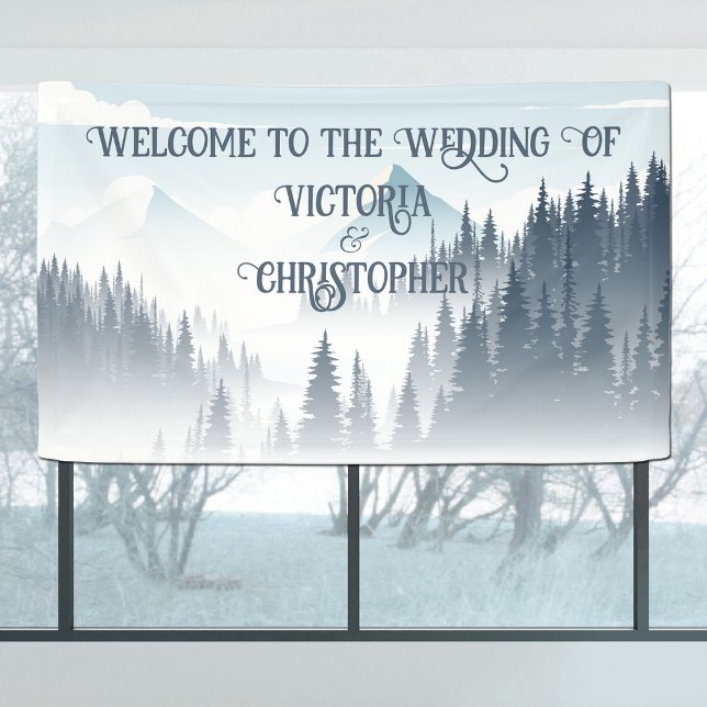 Grey Mountain Fog Forest Wilderness Winter Wedding Banner (Creator Uploaded)
