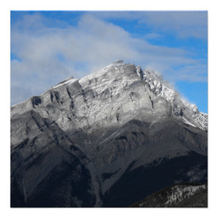 Grey Mountain Peak, Cloudy Blue Sky Poster