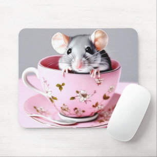 Grey Mouse In Teacup Mouse Pad