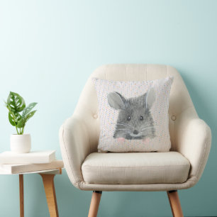 Grey Mouse on Pastel Dots Throw Pillow