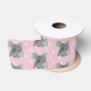 Grey Mouse on Polka Dots  Satin Ribbon