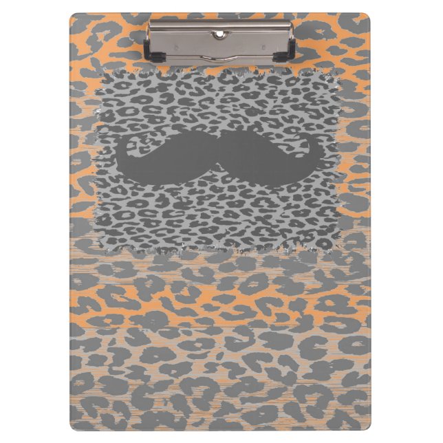 Grey Moustache and Leopard Print Clipboard (Front)