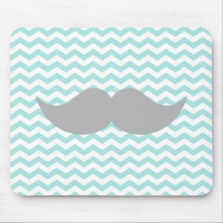Grey Moustache Teal Chevron Zigzag Stripe Mouse Pad