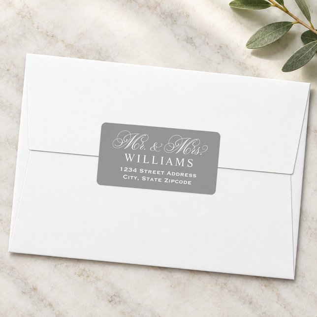 Grey Mr and Mrs Script Wedding Address Label (Creator Uploaded)
