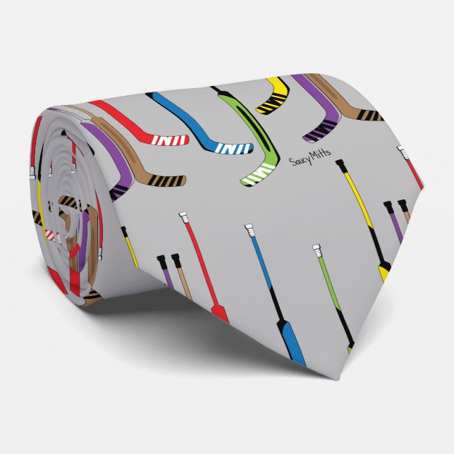 Grey Multi Colour Hockey Goalie Sticks Tie (Rolled)