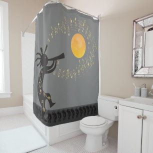 Grey Music Notes and Kokopelli Shower Curtain