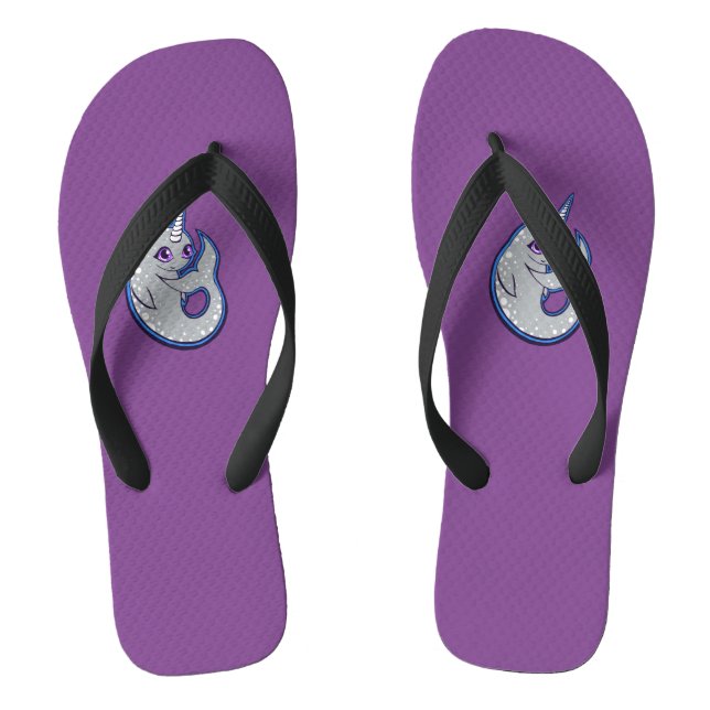 Grey Narwhal Whale With Spots Ink Drawing Design Flip Flops (Footbed)