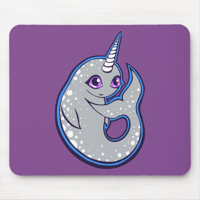 Grey Narwhal Whale With Spots Ink Drawing Design Mouse Pad (Front)