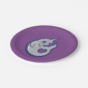 Grey Narwhal Whale With Spots Ink Drawing Design Paper Plate